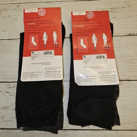 Cuddl Duds Socks Women 4-10 Black Gray Crew Warm Essentials Plushfill Super Soft - Picture 4 of 7